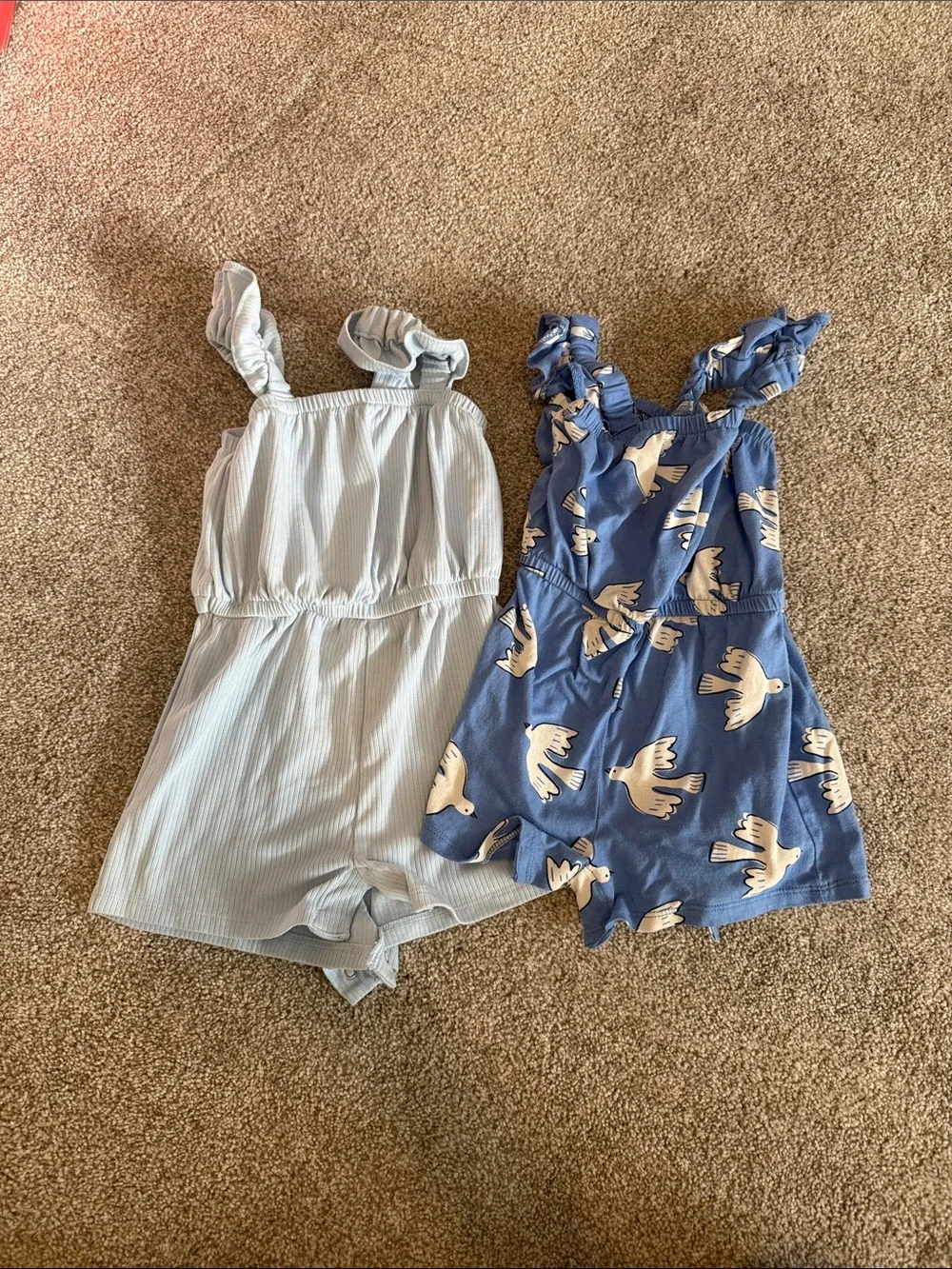 Old Navy Blue Bird-Print and Light Blue Romper Duo